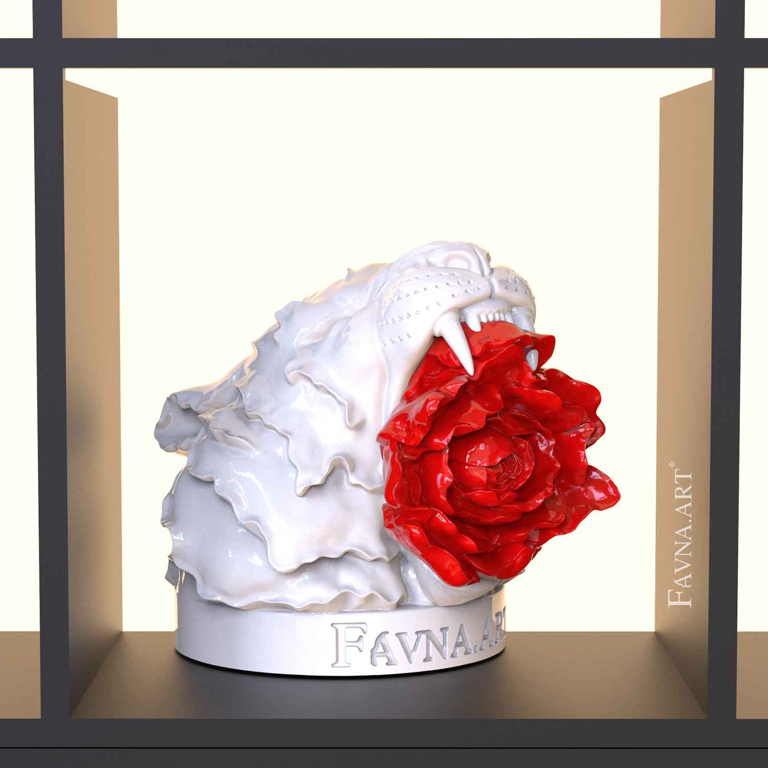 Collectible contemporary art, sculpture of tiger with flower by favna art