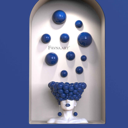 Contemporary sculpture composition “Thoughts” with 10 wall spheres, blue