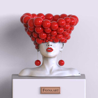 Scultura mezzo busto donna Pensieri rosso e bianco arte contemporanea