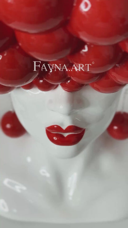 Conceptual sculpture "Thoughts" with bubble wall art – Artistic composition set for living room, red polka dots interior design