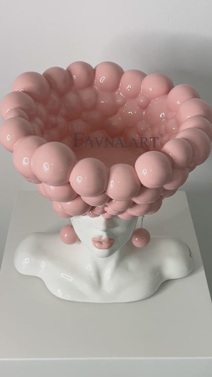 Conceptual Art Composition  “Thoughts”, Wall Art- Sculpture and wall-mounted half-spheres in sky pink colour.