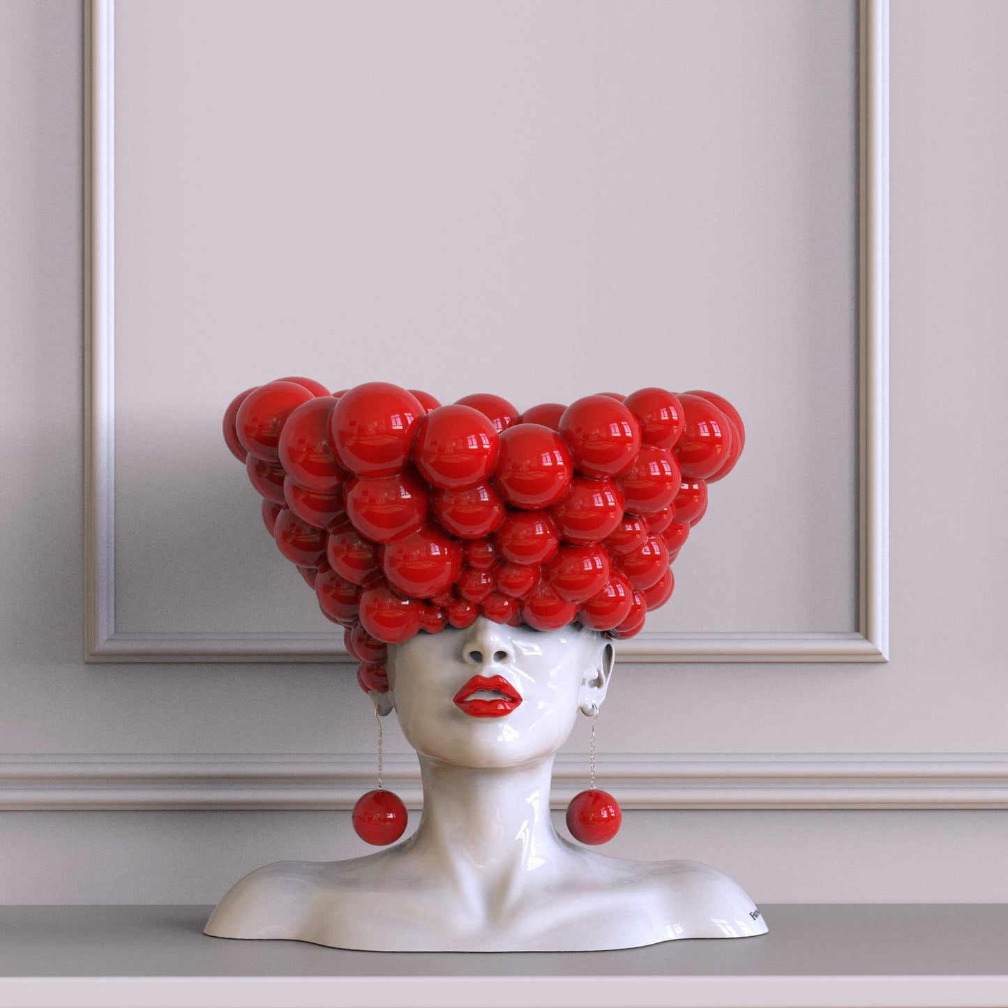 Sculpture of a woman "Thoughts" red and white