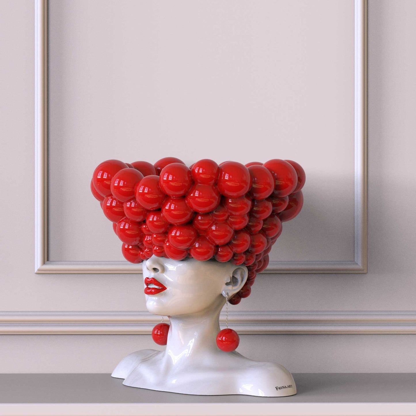 Sculpture of a woman "Thoughts" red and white