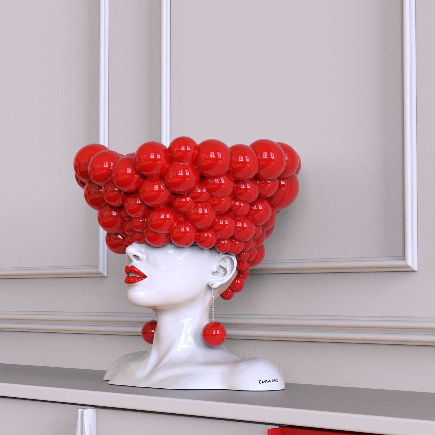 Sculpture of a woman "Thoughts" red and white