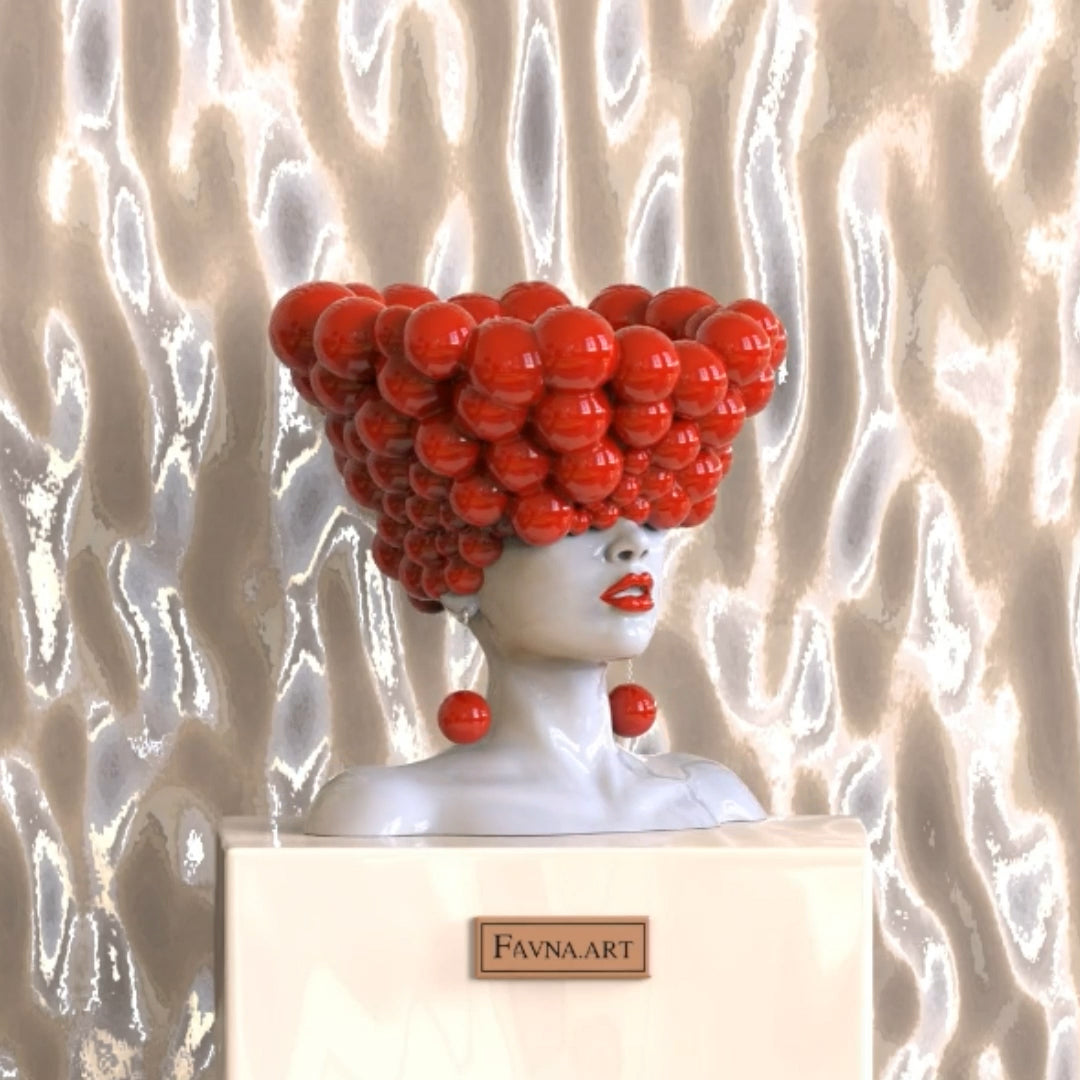 Sculpture of a woman "Thoughts" red and white