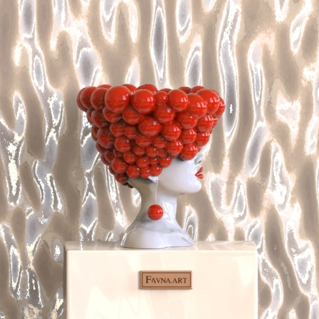 Sculpture of a woman "Thoughts" red and white