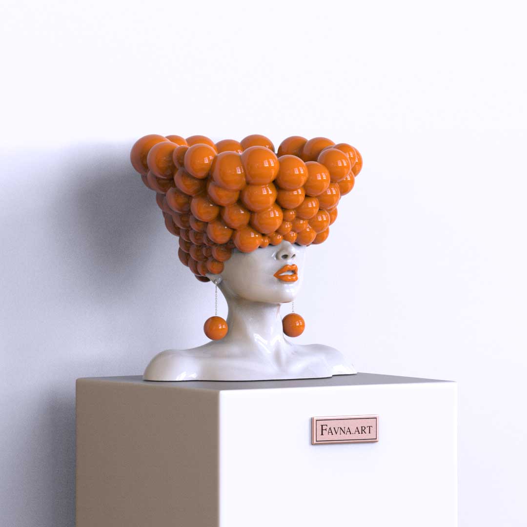 Sculpture of a woman "Thoughts" in an orange color